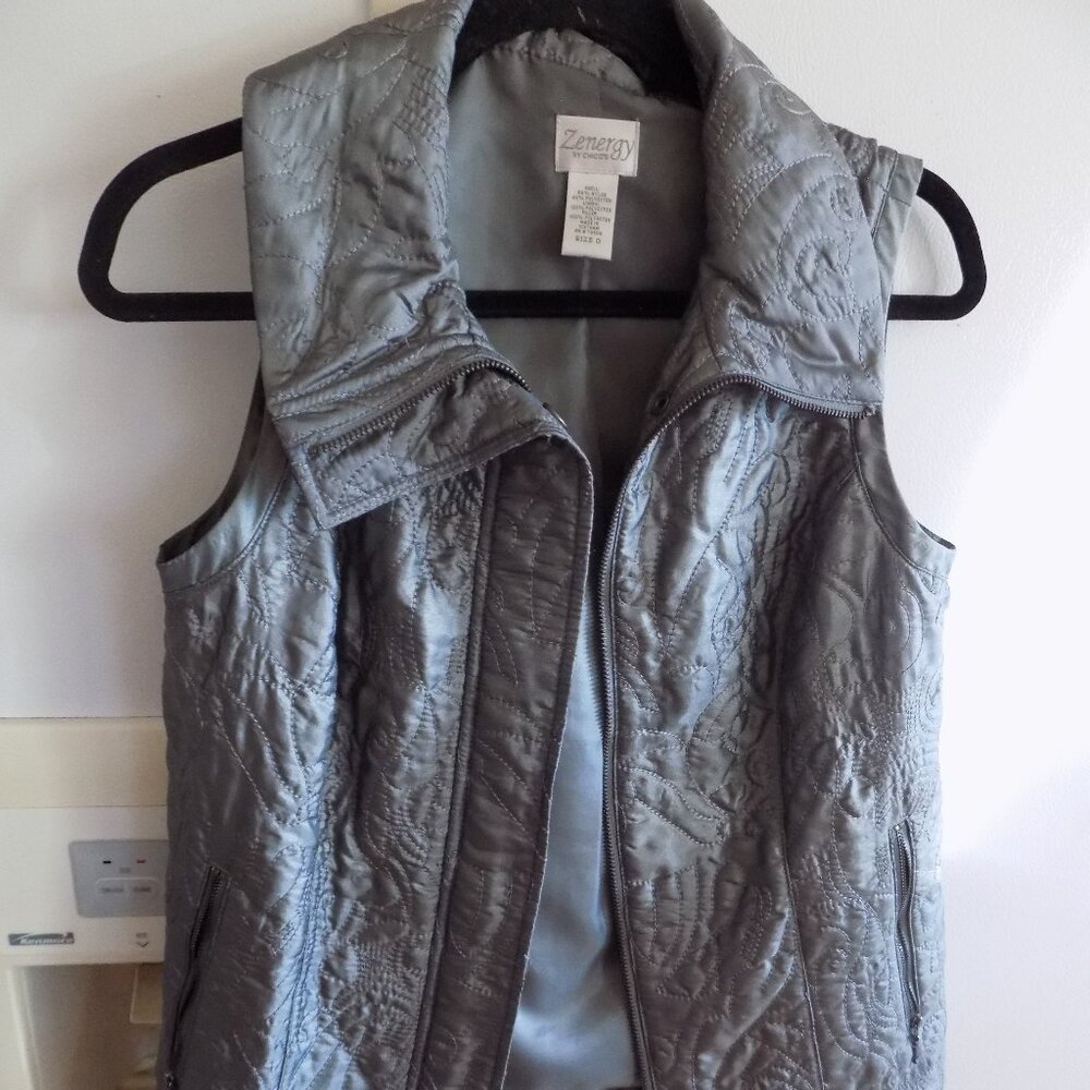 Chicos  zenergy quilted pewter gray zip vest lightweight 0